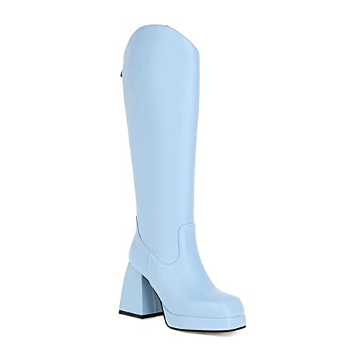 PehuqfY 9,5 cm / 3,74 pulgadas Tacones altos para mujer, sexy, muslo, tienda de noche, zapatos de baile de tubo de acero de tacón alto, azul, 42