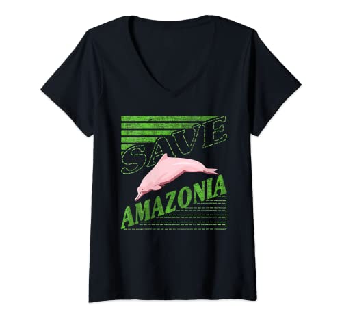 Mujer Boto Dolphin Amazonia Conservación de la selva tropical Amazonas Camiseta Cuello V