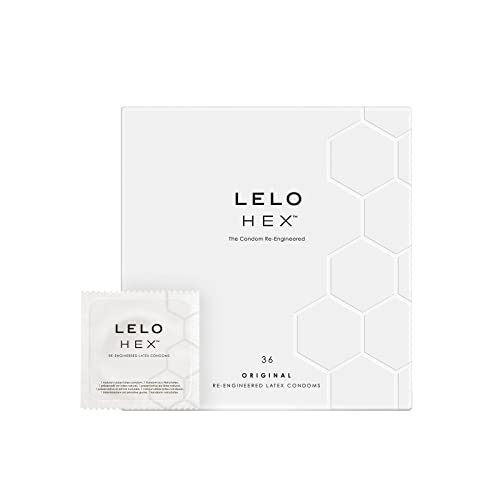 LELO HEX Preservativos Finos Ligeramente Lubricados para Hombre, Pack de 36 Condones de Pene Que, en Vez de Puntos o Estrías, Tienen Celdas Hexagonales