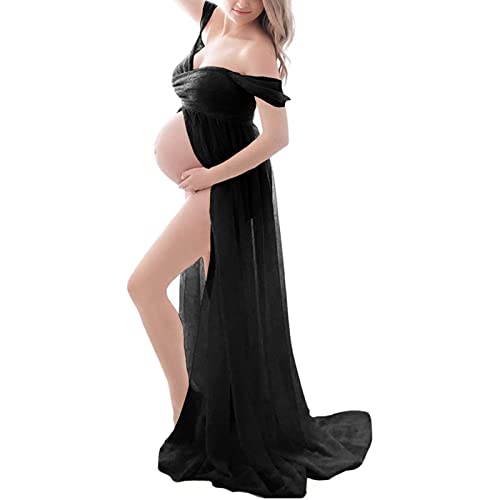 Shanrya Vestido Largo de Maternidad, Cintura Elástica del Vestido Elegante Cómodo de la Mujer Embarazada para la Tienda Nupcial (M)