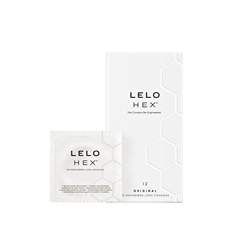 LELO HEX Preservativos Finos Ligeramente Lubricados para Hombre, Pack de 12 Condones de Pene Que, en Vez de Puntos o Estrías, Tienen Celdas Hexagonales