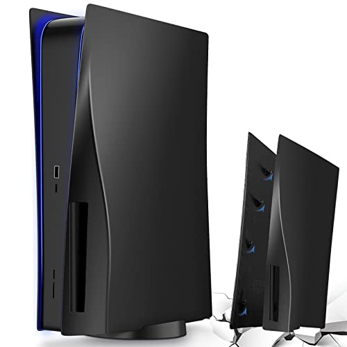 PS5 Carcasa de placa frontal negra PS5 Carcasa rígida para placa lateral para Playstation 5 Disc Edition, reemplazo personalizado de bricolaje, carcasa negra mate, accesorios de consola PS5