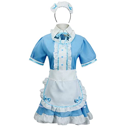 LABABE Disfraz de mujer Lolita French Maid Cosplay, 4 piezas como un conjunto que incluye vestido; headwear; delantal; collar falso, disfraces de criada francesa Lolita (azul, 5XL)