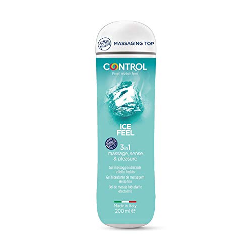 Control Ice Feel - Gel de Masaje Corporal con Efecto Frío y Tapón Masajeador - 200 ml - Base acuosa - Compatible con preservativo - Hidratante - Hipoalergénico - Sin azúcar - No mancha