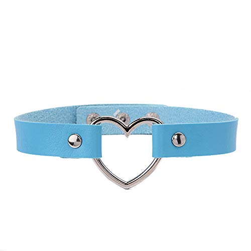 Poison Pear Collar de Cuero Ajustable, Elegante Collar de Cuero portátil en Forma de corazón (Azul)