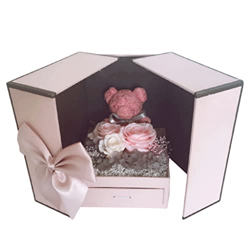 Moda Caja de joyería de Rosa preservada con Collar Ideas Regalos Flores eternas Oso para el Día de la Madre, San Valentín, Cumpleaños, Aniversario Romántico