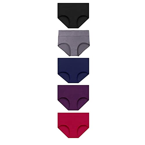 Zhiyao Ropa interior para mujer, de algodón, transpirable, elástica, de cintura alta, suave, seductora, juego de 5 unidades, multicolor, XL
