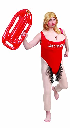 FIESTAS GUIRCA Disfraz de Vigilante de la Playa Hombre - Disfraz Despedida Soltero - Disfraces en Grupo Adulto, Rojo, Talla M 48-50