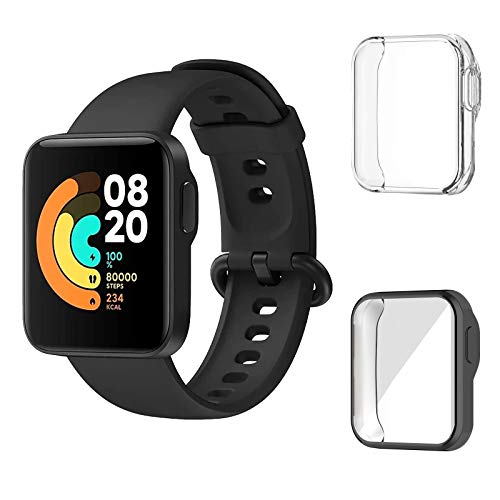 Aerku Funda Compatible con Xiaomi Mi Watch Lite, Carcasa Total Protección de Pantalla TPU Resistente Rasguños Protectora Suave Cubierta TPU Silicona Carcasa - Negro&Transparente