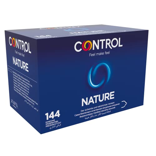 Control Preservativos Nature - Caja de 144 Condones, Pack Ahorro Grande, Para un Placer Natural, Lubricados, Disfruta de unos Preservativos con Ajuste óptimo para una Relación Segura