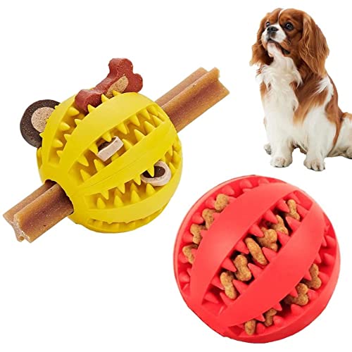 Astur Group 2 Pelotas Perro Interactivas Limpia Dientes Antivoracidad Inteligente Dura Comida Juguetes para Perros Cachorro Adulto Antiestrés 2 Colores 2 Unidades 5 cm Rojo/Amarillo