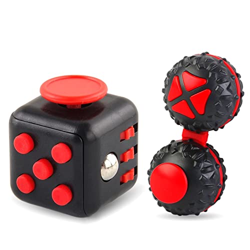 Yeefunjoy Juego de 2 Juguetes para Fidget, Juguetes Black Fidget Cubo Fidget Ball, Negro y Rojo Anti-ansiedad Anti-Stress AD, TDAH, Autismo Juguetes Killing Time para niños y Adultos Mayores de 3 años