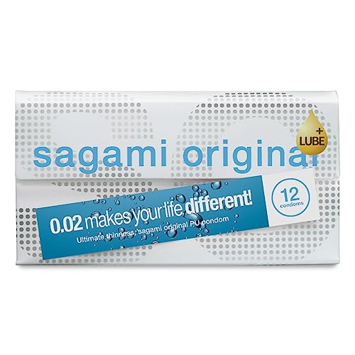 Sagami Original 0.02 extra lubricado | Super delgado | Super fuerte | Preservativos de poliuretano sin látex (paquete de 12)