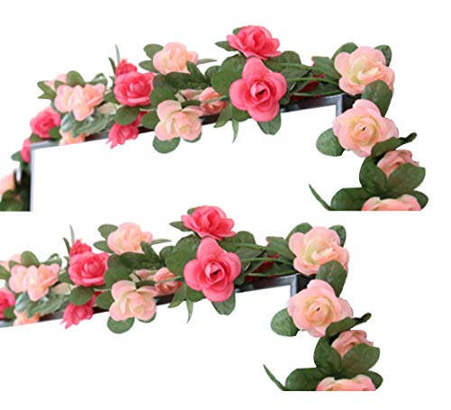 LumenTY 2 Paquetes de Flores Artificiales de 2.5 m Vine Rose Garland Seda Flores Falsas Decoración Colgante para Oficina del Hotel Jardín Fiesta casera Boda Festival Decoración - Rosa y Rosa Claro