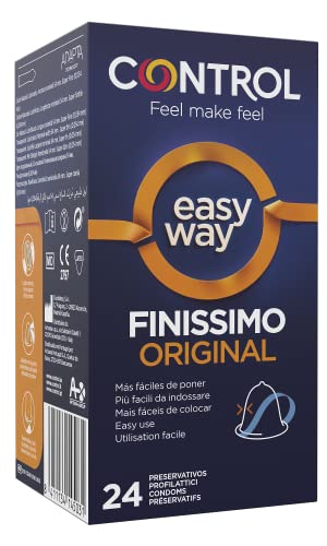 Control Preservativos Easy Way Finissimo, Caja de 24 Condones Fácil de Poner, Lubricados, Sexo Seguro, Preservativos Ajuste Óptimo, 24 ud (Pack ahorro)