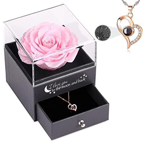 Miofula Ángel Rosa Eterna con Collar, Regalos para Mujer, Rosa Preservadas en Ángel Figura con Luces LED, Regalo San Valentin Día de la Madre Cumpleaños Aniversario para Mama Abuela Mujeres