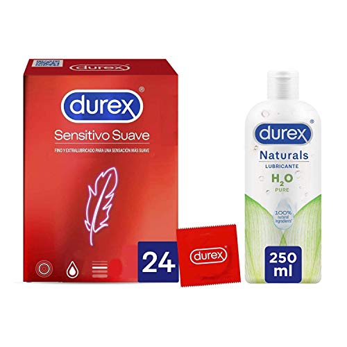 Durex Pack Preservativos Sensitivo Suave para Mayor Sensibilidad 24 condones + Durex Naturals Lubricante de Base Agua 100% Natural 250ml