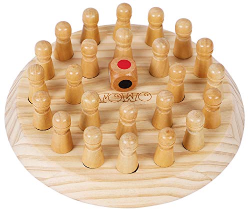 TOWO Juego de Memoria de Madera con 24 Piezas y un Dado de Madera - Tablero de Juegos de Mesa para Niños y Adultos - Juego Familiar de Parejas Educativo de Concentración Niños para el Aire Libre