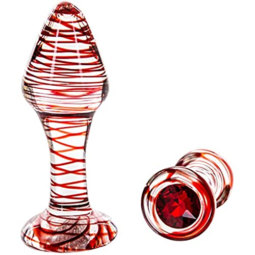 Exterior a rayas rojas con base de piedras preciosas, portátil, juguete de masaje de vidrio, liso, 4,4 cm de diámetro