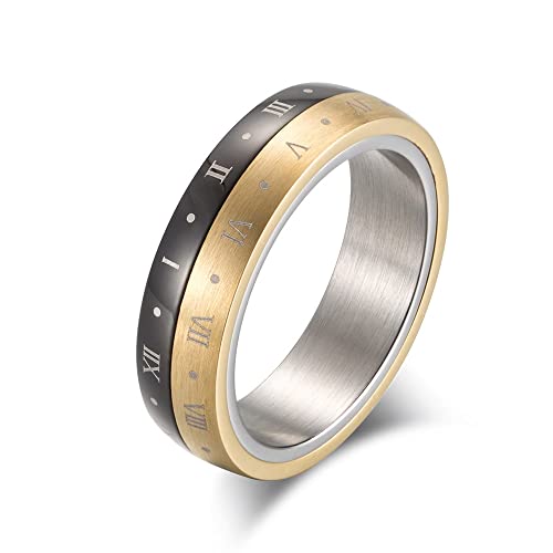 Banemi Anillo de acero inoxidable para hombre, anillo de compromiso, números romanos, giratorio, regalo de aniversario, amigo, talla 49 (15,6) - 70 (22,3), Sin piedras preciosas