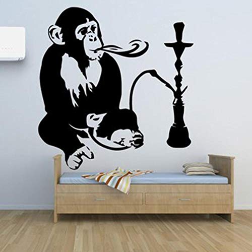 artaslf Calcomanía de pared de cachimba, ventana de humo, decoración de tienda, mono con cachimba, calcomanías árabes relajantes, pegatina de pared de mono extraíble 74x82cm