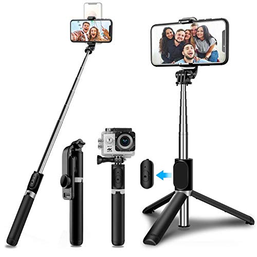 SYOSIN Palo Selfie Trípode, Extensible (103CM) Bluetooth Selfie Stick Móvil con Control Remoto Compatible para iPhone Samsung Xiaomi Huawei