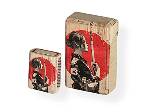 Pitillera de madera hecha a mano para caja de cigarrillos, pitillera para cigarrillos rellenos de cigarrillos más caja para cerillas, estuche de cigarrillos con diferentes diseños