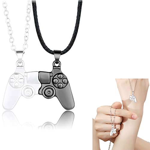 LEDSHLIU 1 par de collar de consola de juegos, collar de pareja de controlador de juego, accesorios colgantes de pareja para hombres y mujeres (negro mate y mate)