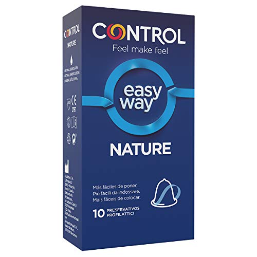 Control Preservativos Easy Way Nature - Caja de 10 Condones Más Fácil de Poner, Lubricados, Sexo Seguro. Disfruta de unos Preservativos con Ajuste Perfecto para una Relación Segura.
