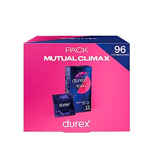 Durex Mutual Clímax Preservativos con puntos y estrías para acelerar el orgasmo de ella y efecto retardante para él, 96 condones