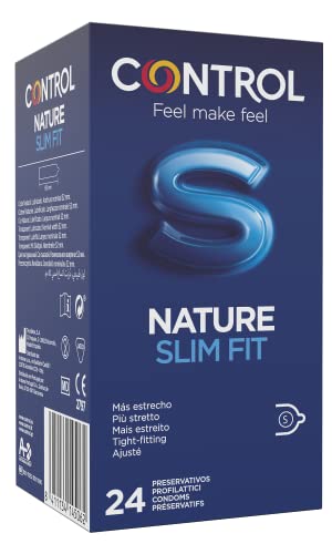 Control Preservativos Slim Fit - Caja de 24 Condones Más ajustados, Lubricados, Sexo Seguro, Preservativos con Óptimo Ajuste (Pack ahorro)