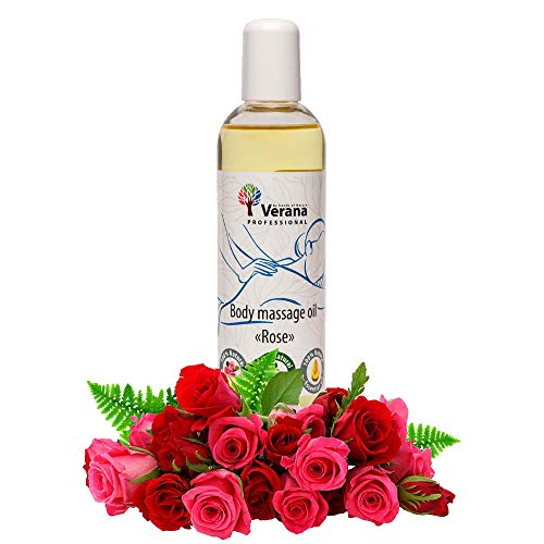 Verana Aceite de masaje corporal Rosa, cosmética natural para todos los tipos de piel, efecto revitalizante e hidratante, mejora la sensación de sexualidad, aromaterapia, 250 ml