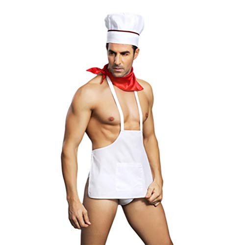 Heallily Disfraz sexual para hombres cosplay erótico trajes de lencería cocinero delantal kit de ropa interior para adultos hombres
