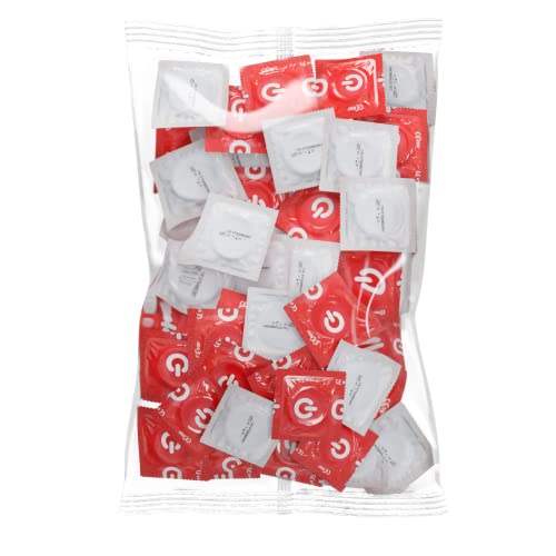 Paquete de 50 preservativos ON) Fruity, de colores y sabores, látex de caucho natural, color rojo, aroma a fresa