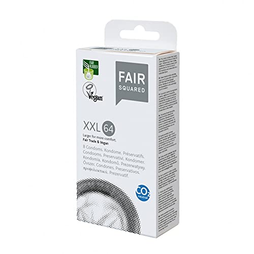 FAIR SQUARED Preservativos XXL 8 unidades 64 mm – Condones veganos climáticamente neutros de caucho natural de comercio justo – condones sensibles al tacto