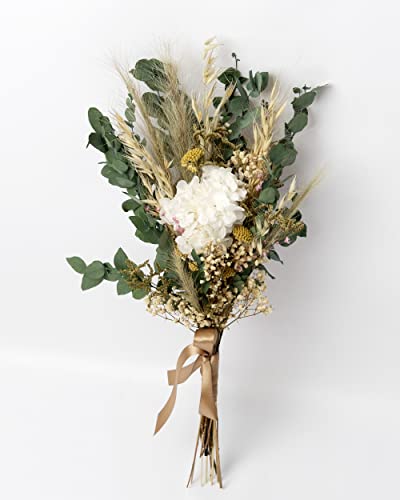 Sisa Romero Ramo de Hortensia y eucalipto preservado, Ramo de Flores Naturales secas y preservadas, Ramo de Novia, decoración del hogar