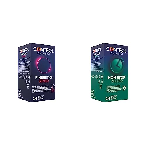 Control Preservativos Finissimo Senso. Caja Pack Ahorro 24 Condones Más Fino, Mayor Sensibilidad, Lubricados, Sexo Seguro & Non Stop Retard Preservativos- Caja de condones retardantes