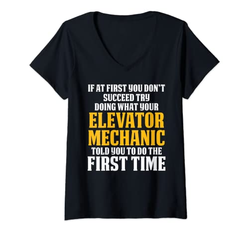 Mujer Técnico de éxito de mantenimiento de mecánico de ascensores Camiseta Cuello V