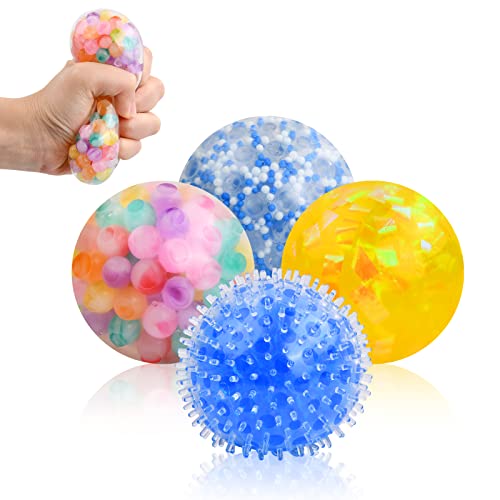 Laughhe 4 Piezas Bola Antiestres, Pelota Antiestrés Juguete Pelota Descompresión, Pelota Blanda Juguetes Antiestres Squish Pelota Apretar para Niños y Adultos Hiperactividad Autismo