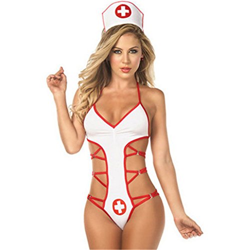Befox Nurse White Halloween Cosplay Traje de lencería Strappy Uniform Temptation Traje de lencería