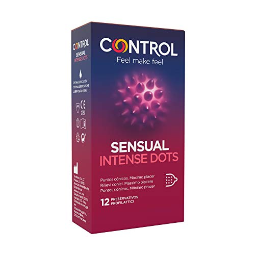 Control Preservativos Sensual Intense Dots - Caja de condones, con puntos cónicos para la estimulación, perfecta adaptabilidad, sexo seguro, 12 unidades