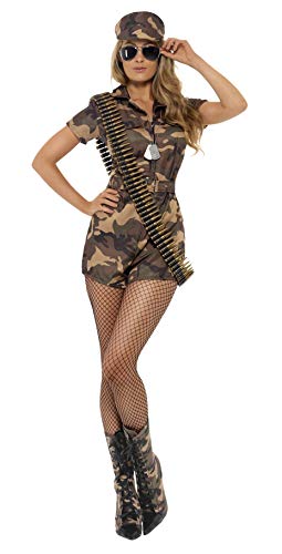 Smiffys- Miffy Disfraz de Mujer Soldado Sexy, Camuflaje, con Mono de Pantalones Cortos, cinturó, Color, M - EU Tamaño 40-42 (28864M)