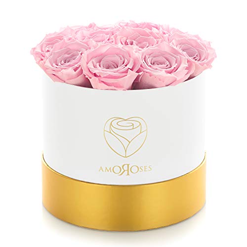 Amoroses 12 Rosas Reales Estabilizadas Duran Años - Idea de Regalo de Flores preservadas, Rosas eternas para Ocasiones Especiales (Caja Blanca con Rosas Rosas)