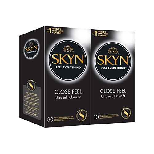 SKYN Close Feel Preservativos paquete de 40 / Skynfeel sin látex para hombres, preservativos de ajuste pequeño, preservativos delgados, forma recta lisa, 51 mm de ancho