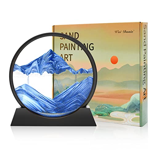 Wai Danie Cuadros de arena para girar en 3D Sandscape el arte de arena en aguas profundas pintura de arena regalos de reloj arena decoración astética oficina salón escritorio adultos niños (azul 7