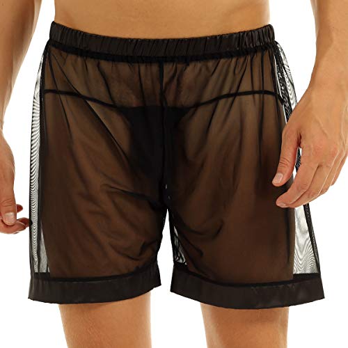 dPois Pantalones Cortos de Malla Hombre Sexy Bóxer Transparente Calzoncillos Ver a través Elastico Ropa Interior Masculina Boxer Shorts M-XXL Negro L