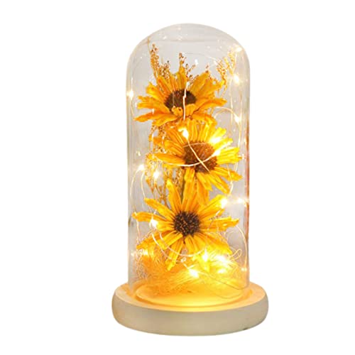 WERTSWF Girasol encantado en cúpula de cristal regalos para ella, flor preservada para siempre con LED para el día de San Valentín, día de la madre, aniversario, cumpleaños