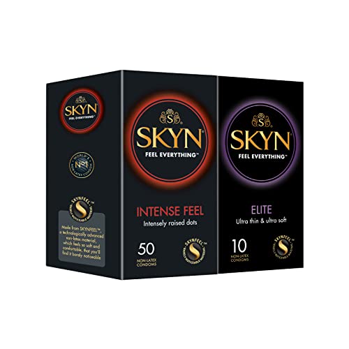 SKYN Intense Feel, (50 unidades) y SKYN Elite (10Unidade), Preservativos Sin Látex Estimulantes, y ultra finos utilizable con nuestro Lube