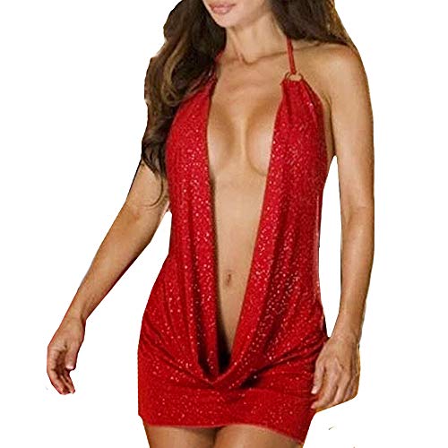 Señoras lencería Sexy Cuello Rojo Colgando Profundo V Desnudo Pecho Vestido camisón Desnudo Dormir Ropa Interior Sexy diseño Especial Fiesta de Misterio riou