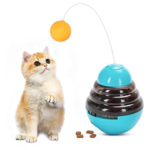 Nobleza - Juguetes para Gatos Interactivos, Dispensador De Alimentos Divertido E Interactivo para Perros Y Gatos, Juguete de Vaso de Gato con Varita Teaser Gato, Juguete Giratorio para Gatos (Azul)